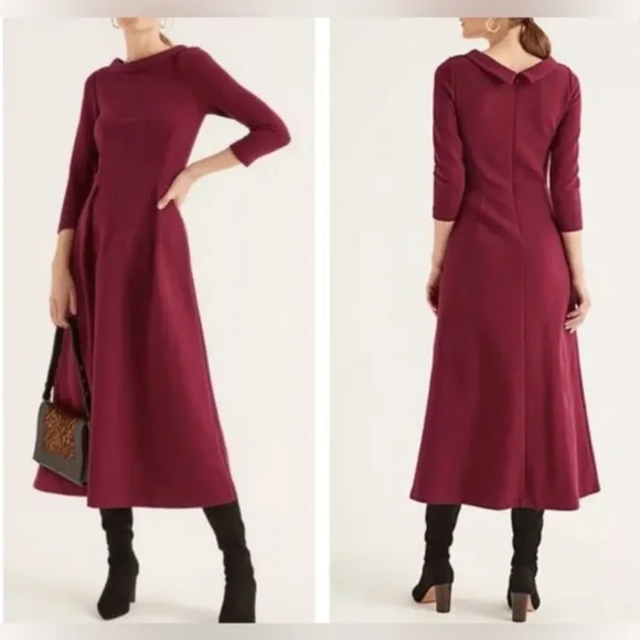 Boden Violet Ottoman Dress 2 Ruby Red Ribbed Midi Collar Classic Preppy Twee - Picture 1 of 11